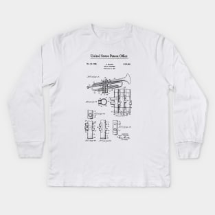 Trumpet Patent Black Kids Long Sleeve T-Shirt